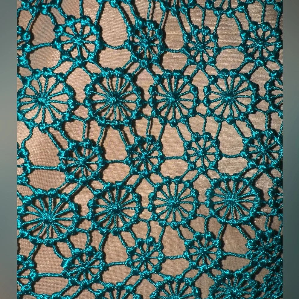 👗 NWT! Adrianna Papell Crochet Lace Teal Dress - Picture 7 of 11